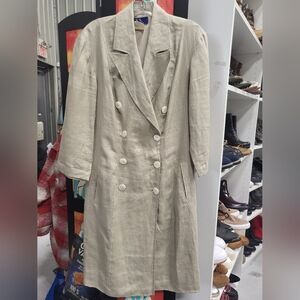 Beige Linen Button Up Trench Coat